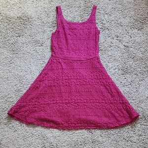 Pink-Red Lace Sleeveless Mini Dress